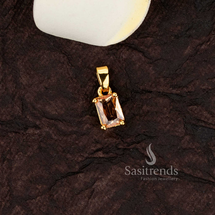 Minimalist sparkling rectangular stone pendant in premium micro gold finish for daily wear