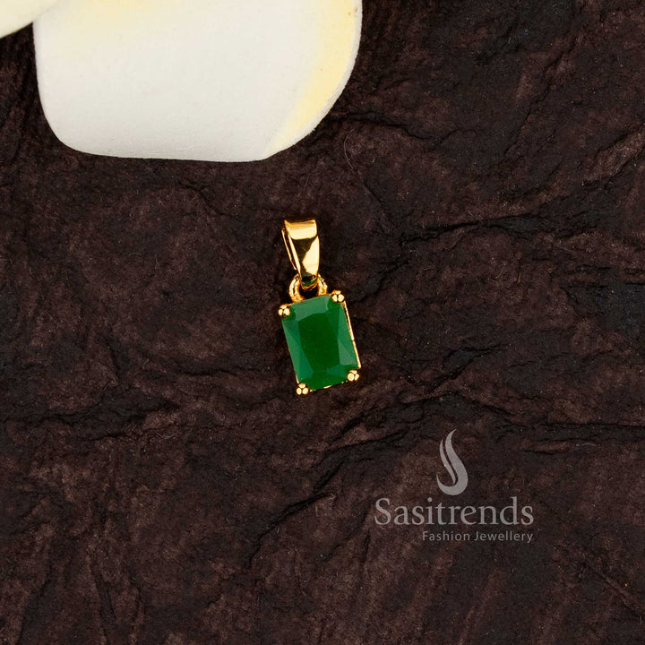 Rectangle shape single stone AD pendant in one gram gold plating - Sasitrends 