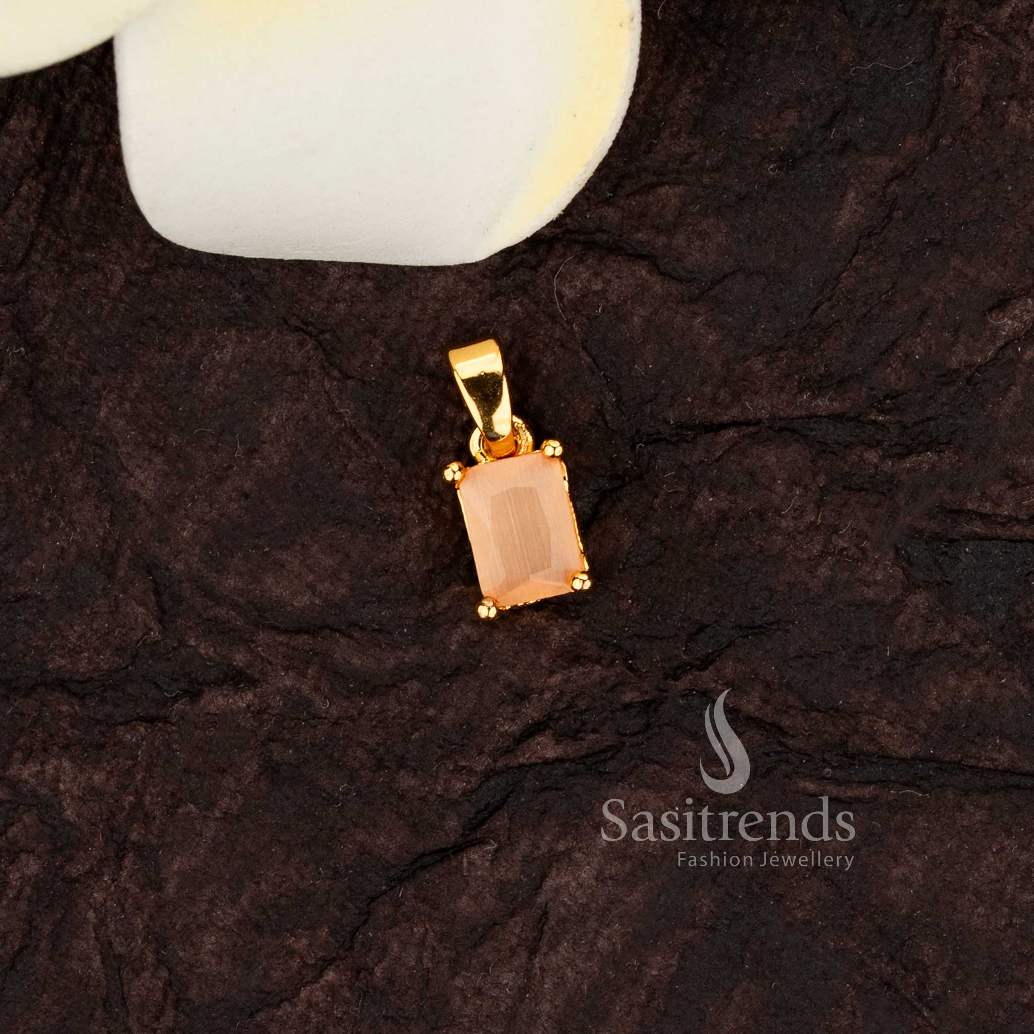 Rectangle shape single stone AD pendant in one gram gold plating - Sasitrends 