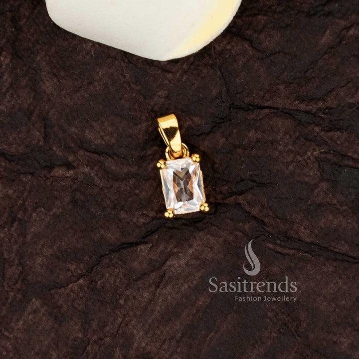 Amazing Micro Gold Plated Rectangular Faceted American Diamond Solitaire Pendant – Sasitrends