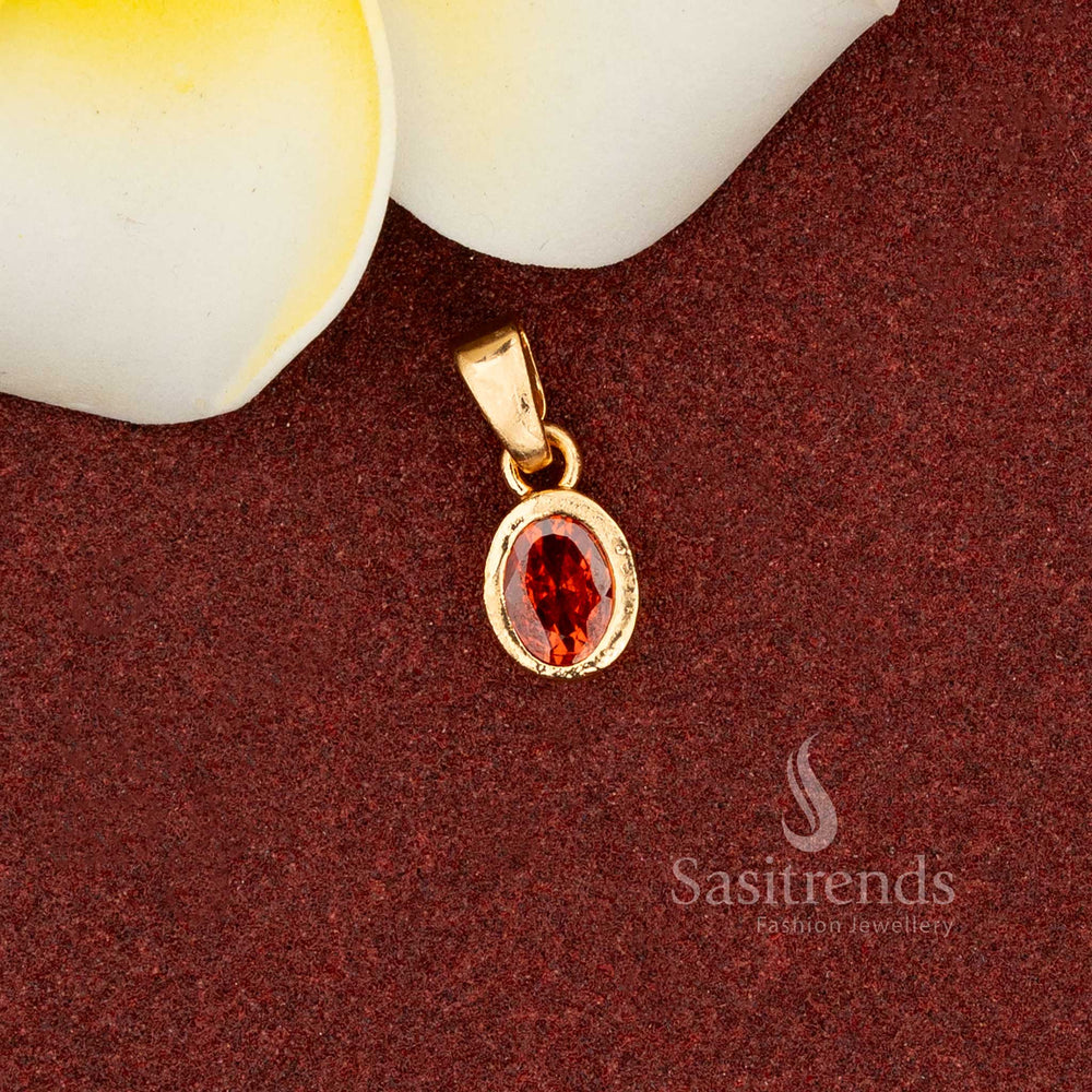 Traditional one gram micro gold plated red stone oval shape pendant, look like real gold - Sasitrends