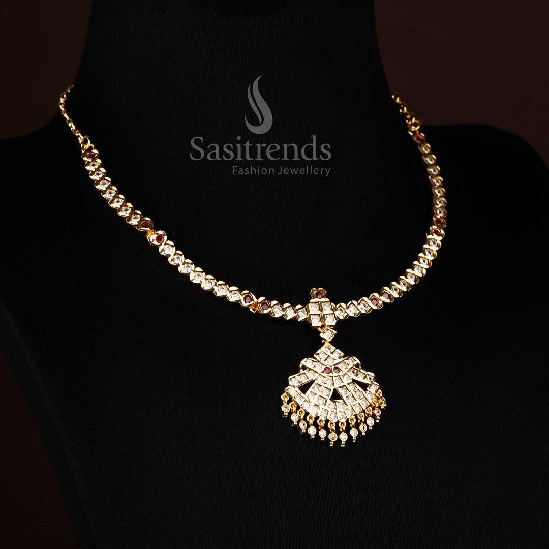 Traditional White Ruby Micro Gold Plated Polki Chandbali Addigai Pendant Necklace Design – sasitrends