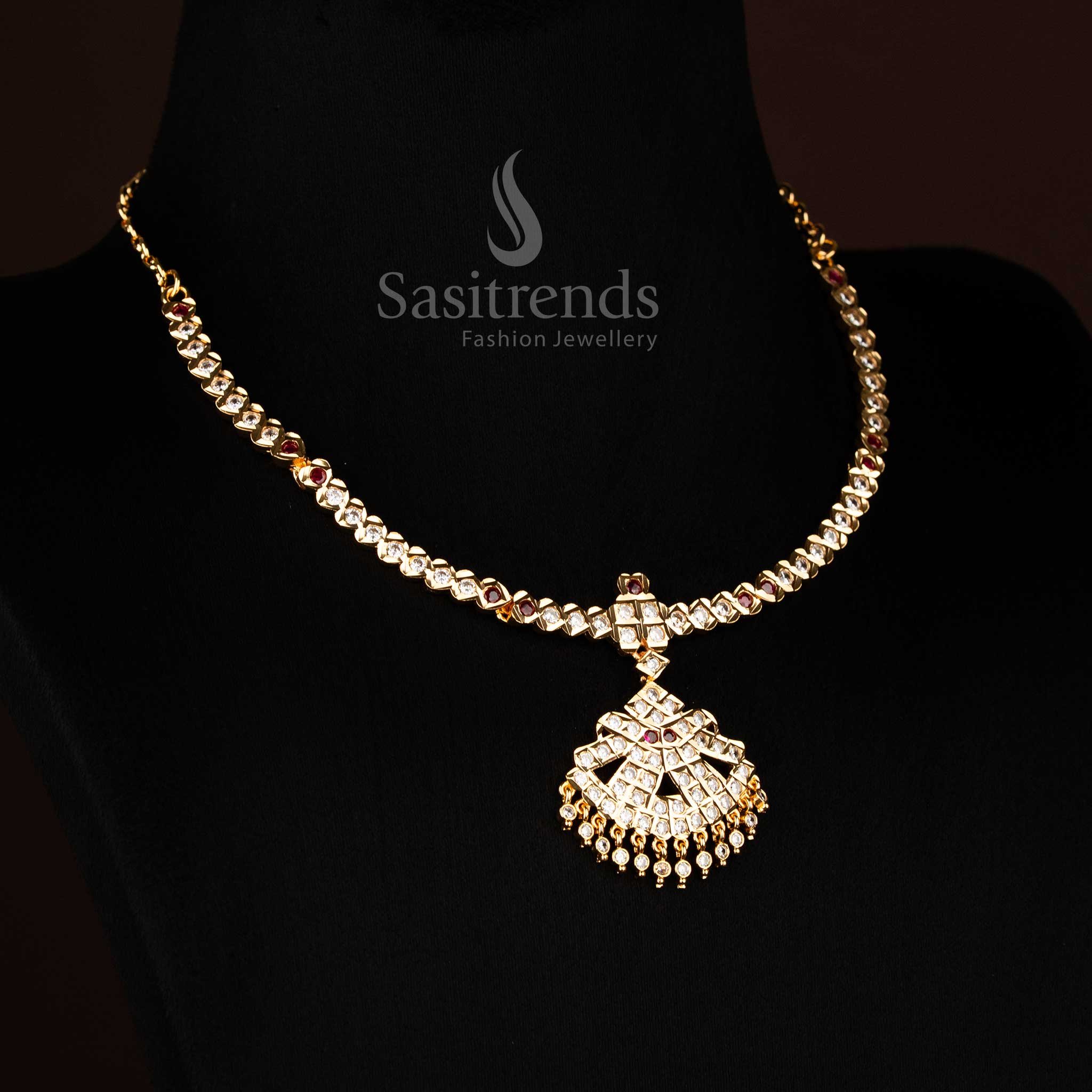 Traditional White Ruby Micro Gold Plated Polki Chandbali Addigai Pendant Necklace Design – sasitrends