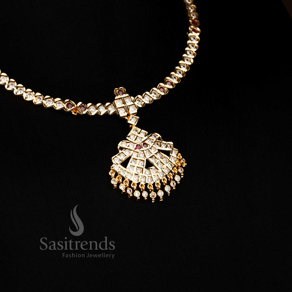 Traditional White Ruby Micro Gold Plated Polki Chandbali Addigai Pendant Necklace Design – sasitrends
