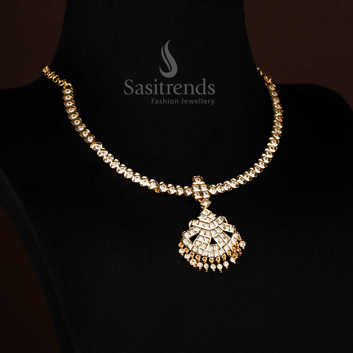 Traditional White Micro Gold Plated Polki Chandbali Addigai Pendant Necklace Design – sasitrends