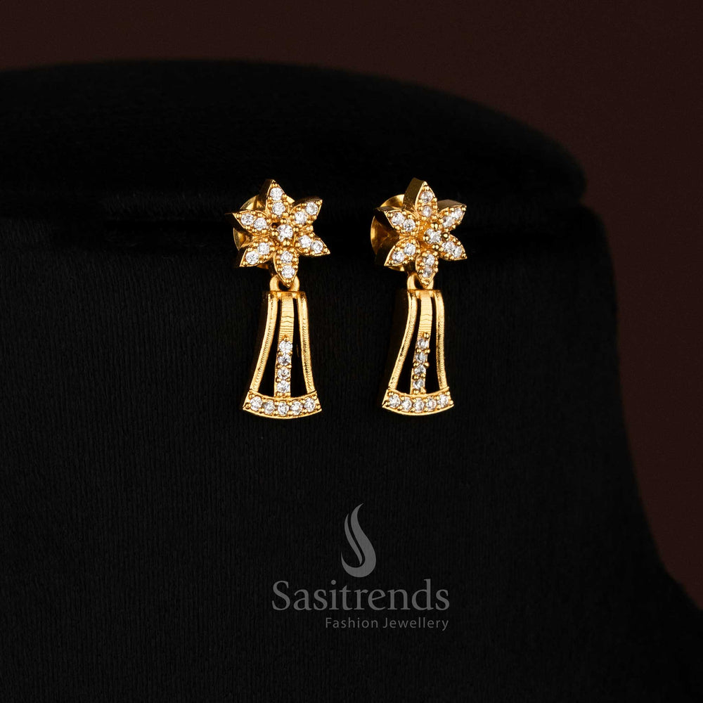 Radiant Micro Gold Plated American Diamond Necklace Set with Floral Trapezoid Design and Tassels for Celebrations – sasitrends