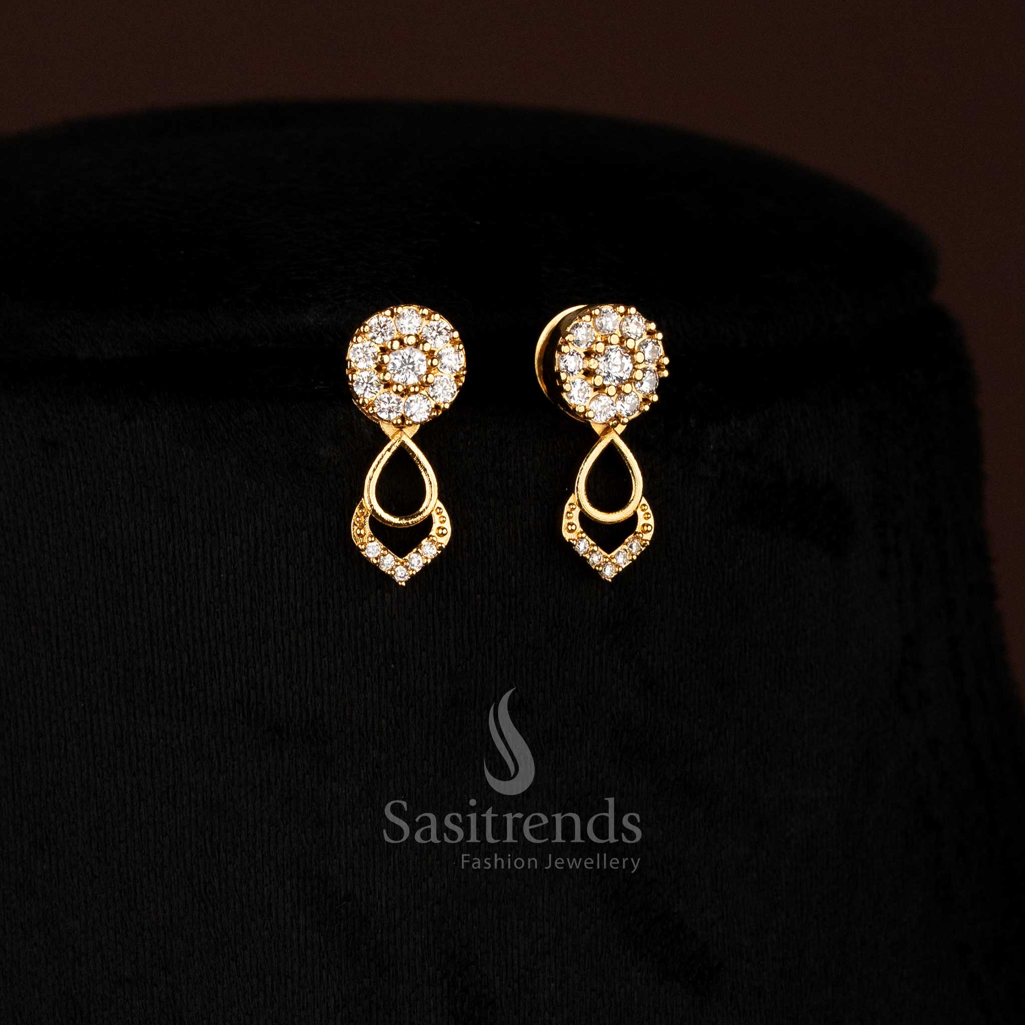 Sasitrends White American Diamond Micro Gold Plated Floral Cluster Necklace Set, Party & Festive wear 