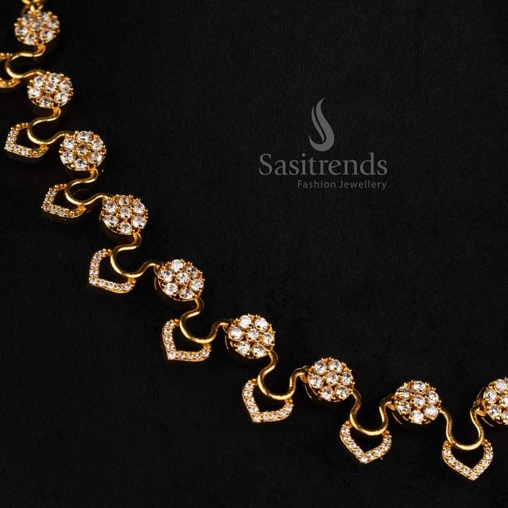 Sasitrends White American Diamond Micro Gold Plated Floral Cluster Necklace Set, Party wear