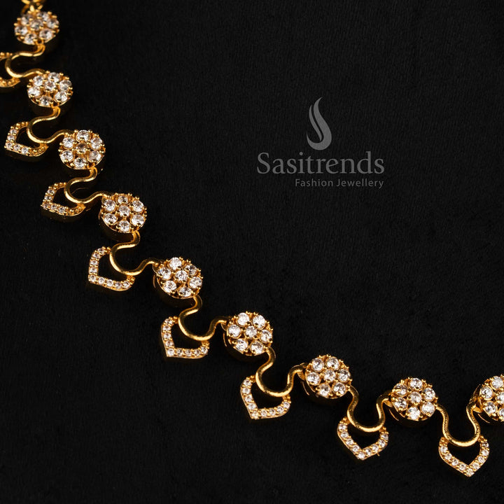 Sasitrends White American Diamond Micro Gold Plated Floral Cluster Necklace Set, Party wear