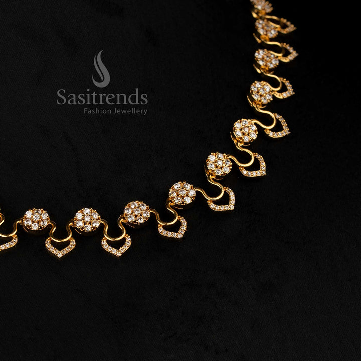 Sasitrends Sparkling White American Diamond Micro Gold Plated Floral Cluster Necklace Set