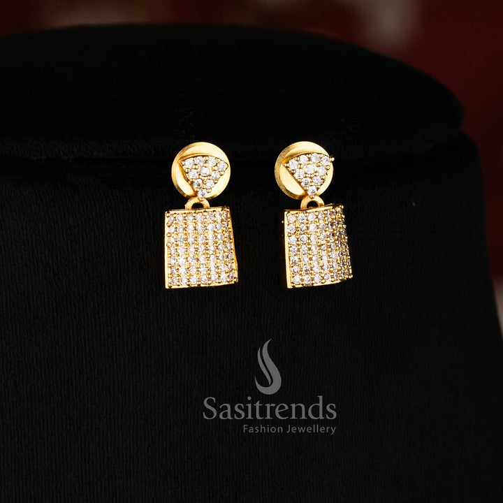 American diamond matte gold plated necklace set with geometric cutwork and stone block design - Sasitrends