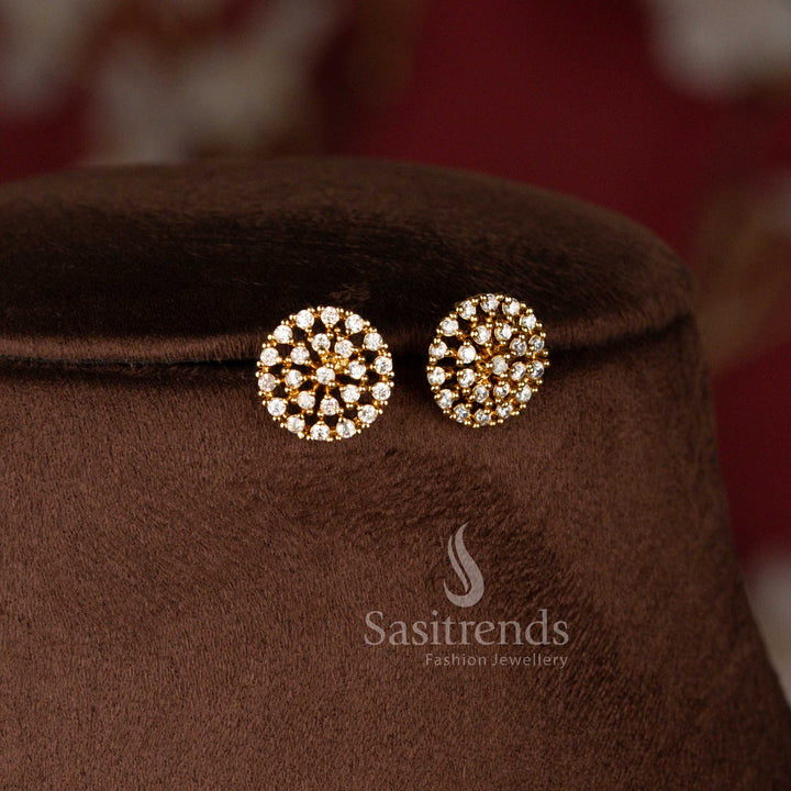 Elegant American Diamond Matte Gold Plated Floral Cluster Necklace Jewellery Set with Matching Stud Earrings - Sasitrends