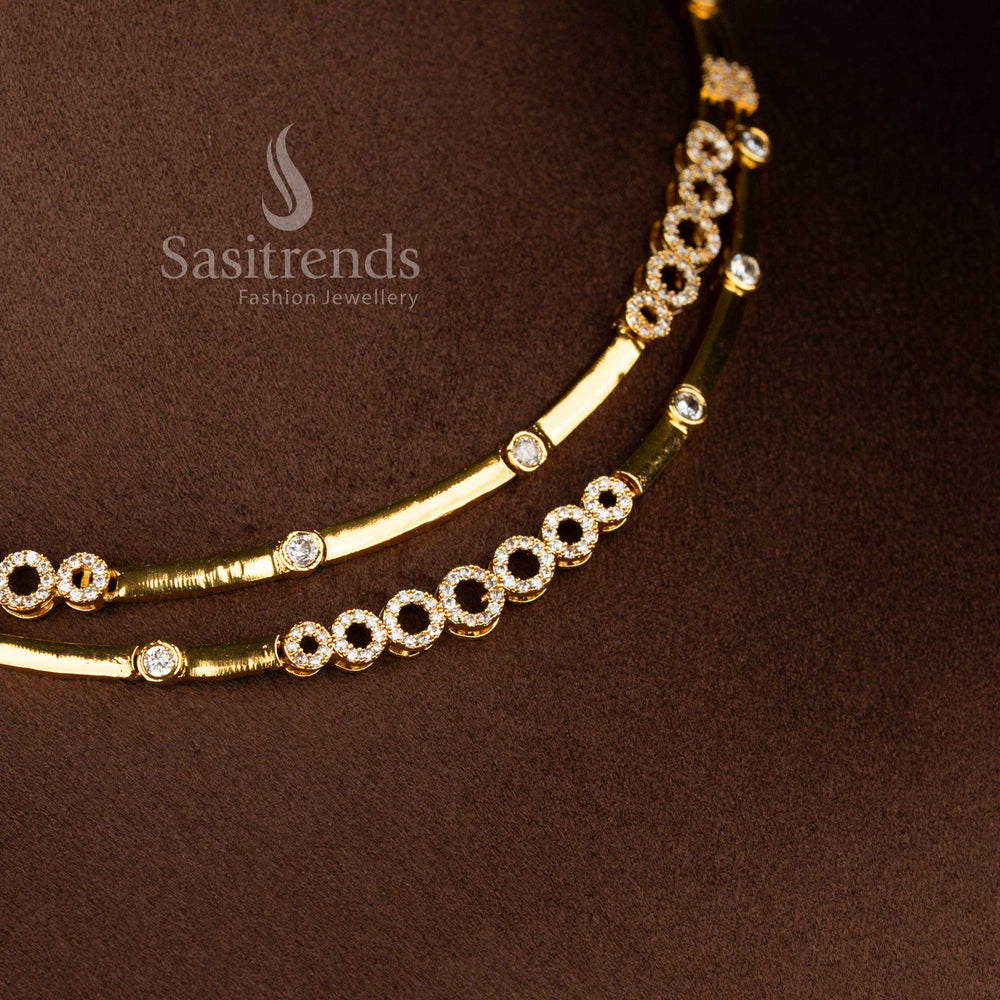 Elegant American Diamond Layered Necklace Jewellery Set with Matte Gold Plated Finish - Sasitrends