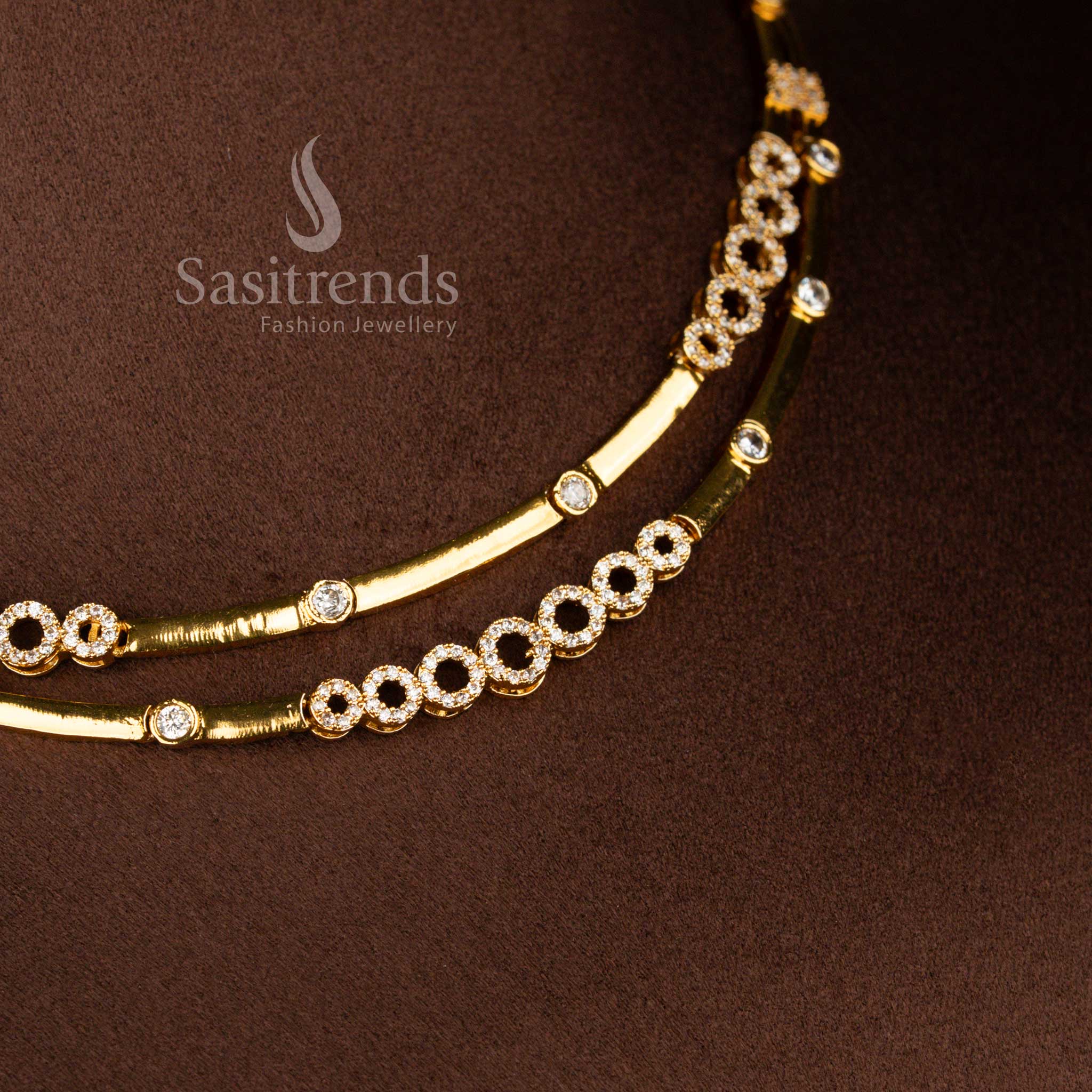 Elegant American Diamond Layered Necklace Jewellery Set with Matte Gold Plated Finish - Sasitrends
