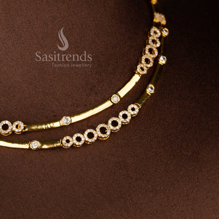 Elegant American Diamond Layered Necklace Jewellery Set with Matte Gold Plated Finish - Sasitrends