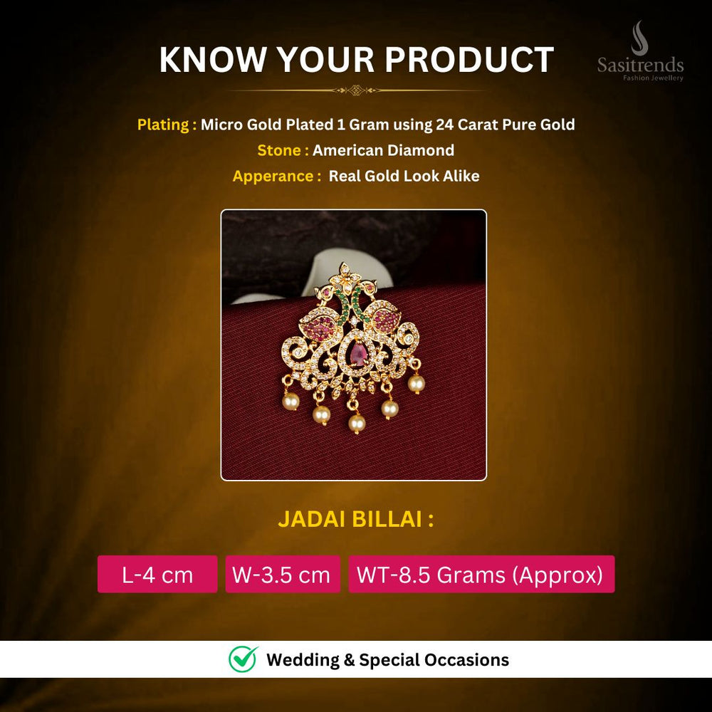 Micro Gold plated AD Jadabillai Measurement image - Sasitrends