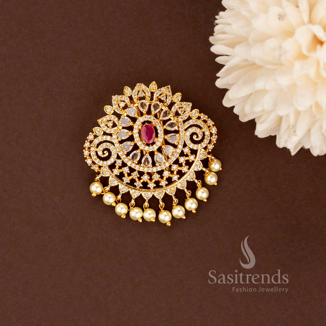 One Gram Micro Gold Plated AD Stone Jada Billai Hair Accessory for Women - Sasitrends