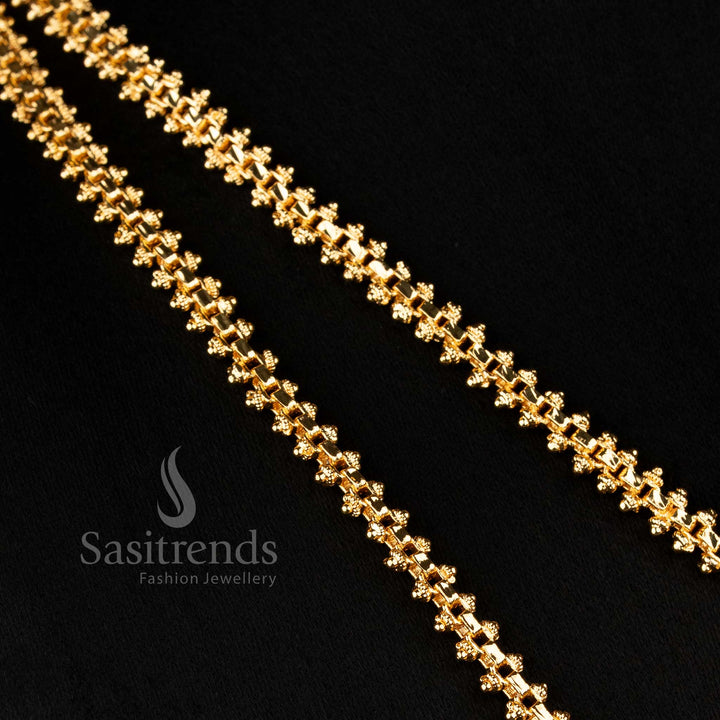 Stunning Guaranteed One Gram Micro gold plated AD stone teardrop filigree short long combo necklace - Sasitrends