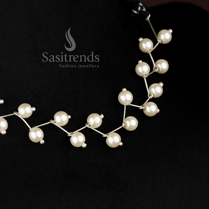 Elegant oxidised pearl necklace with twisted wire pattern for festive styling Sasitrends
