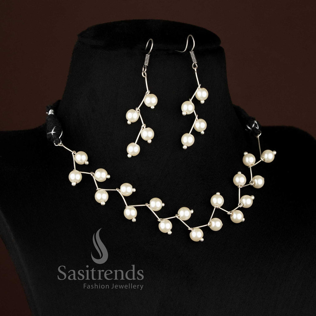 Oxidised twisted wire pearl statement necklace set for evening celebrations Sasitrends