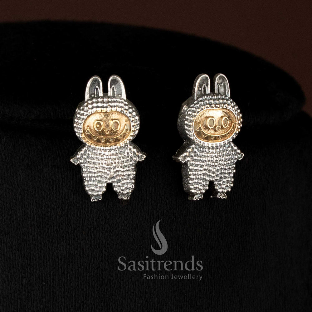 Bold oxidised Labubu pendant chain necklace and earrings for festive events Sasitrends