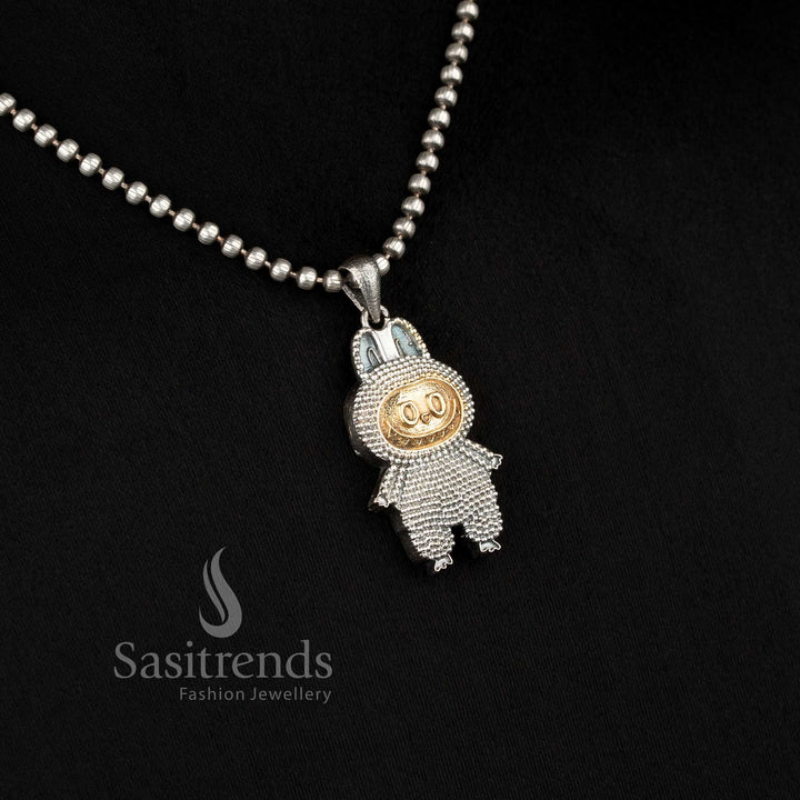 Oxidised dual tone Labubu pendant necklace with matching earrings for evening gatherings Sasitrends