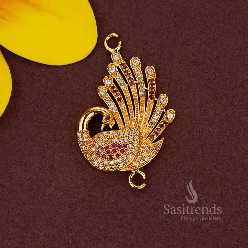 Guaranteed shine Mugappu pendant with AD embellishments for temple and cultural styling Sasitrends