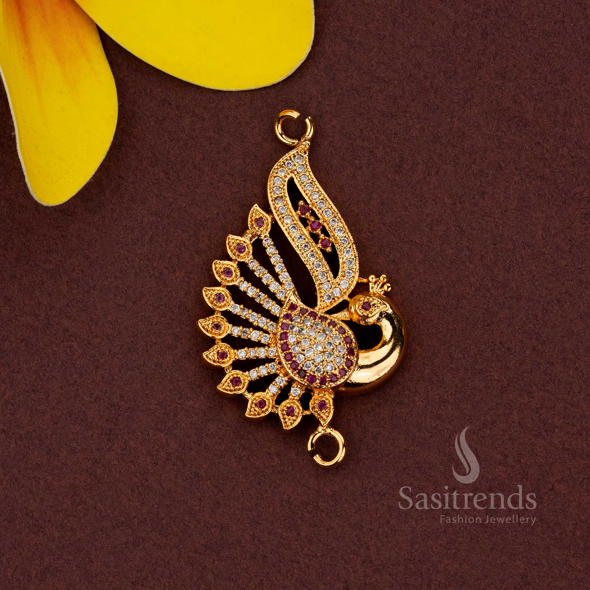 Elegant Micro Gold Plated AD Stone Mugappu pendant for devotional and festive occasions Sasitrends