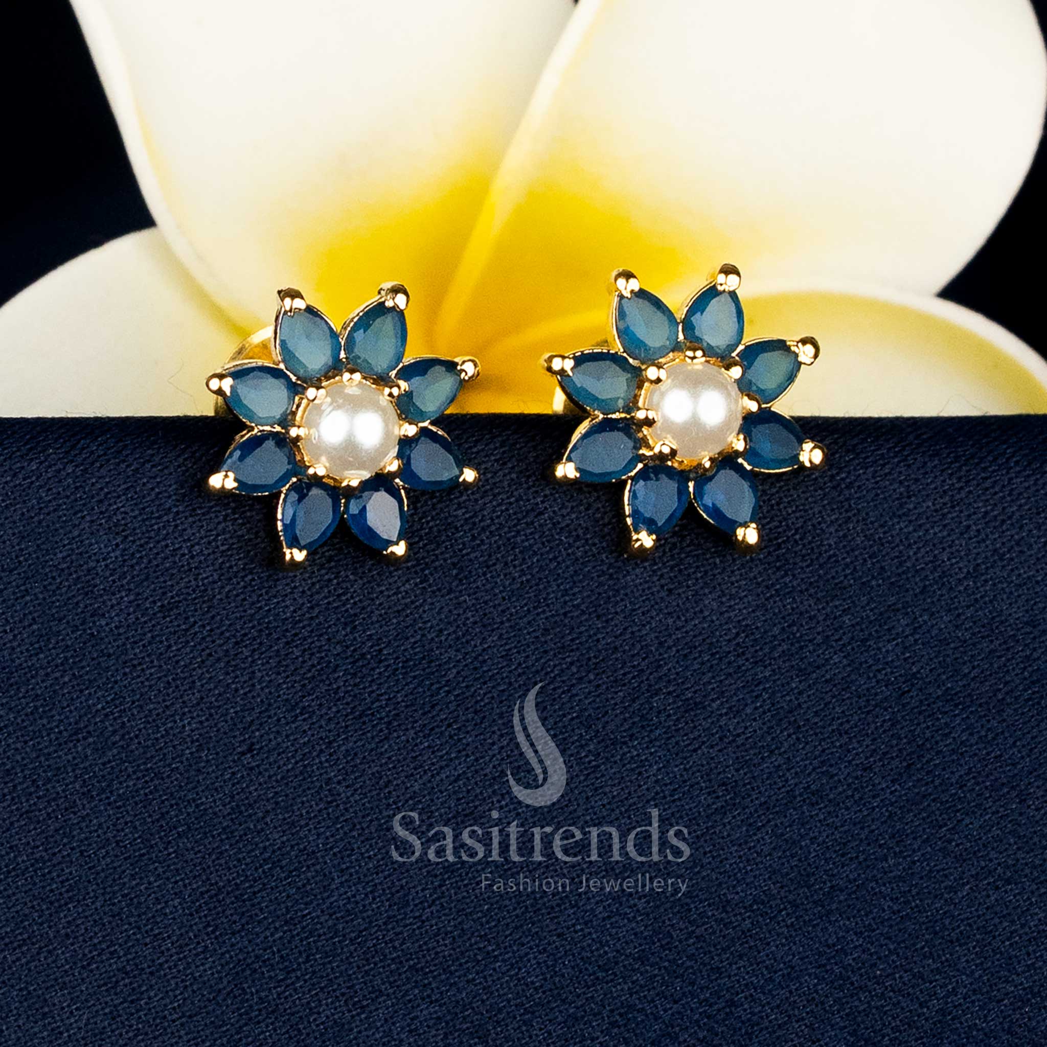 Elegant teardrop floral AD stone earrings with pearls for ethnic gatherings Sasitrends