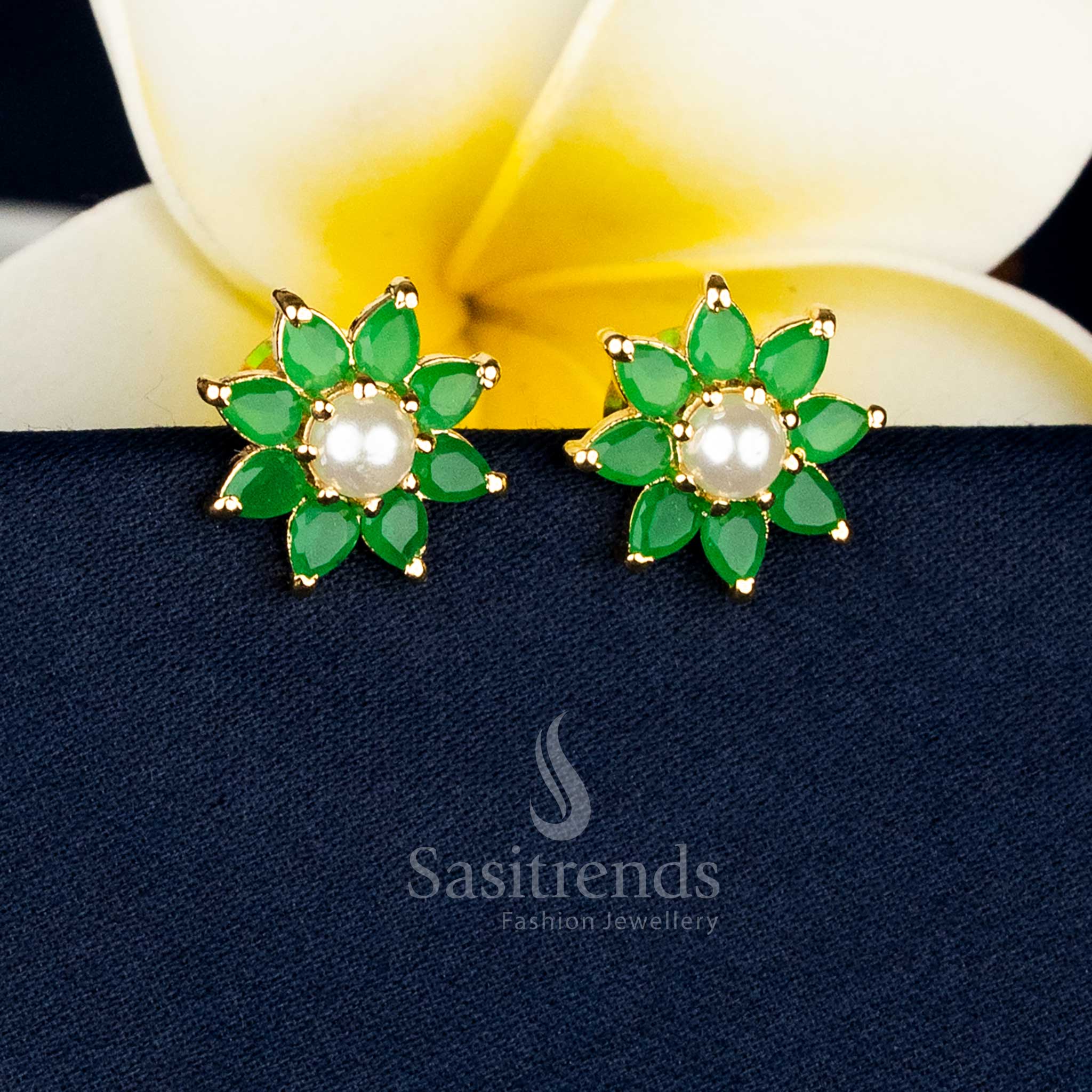 Elegant teardrop floral AD stone earrings with pearls for ethnic gatherings Sasitrends
