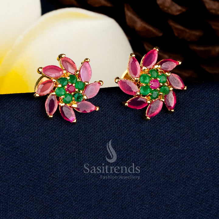 Casual Office wear 24K Micro Gold Plated Pearl Cluster Radiant Burst AD Stone Stud Earrings For Traditional And Bridal Wear - Sasitrends