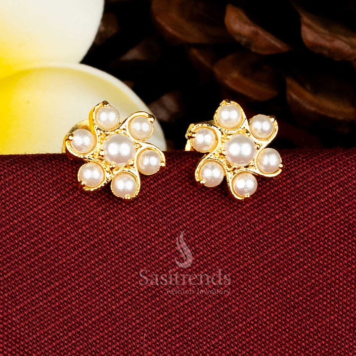 Elegant circular floral AD stone and pearl stud earrings for weddings and cultural occasions Sasitrends