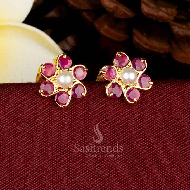 Elegant circular floral AD stone and pearl stud earrings for weddings and cultural occasions Sasitrends