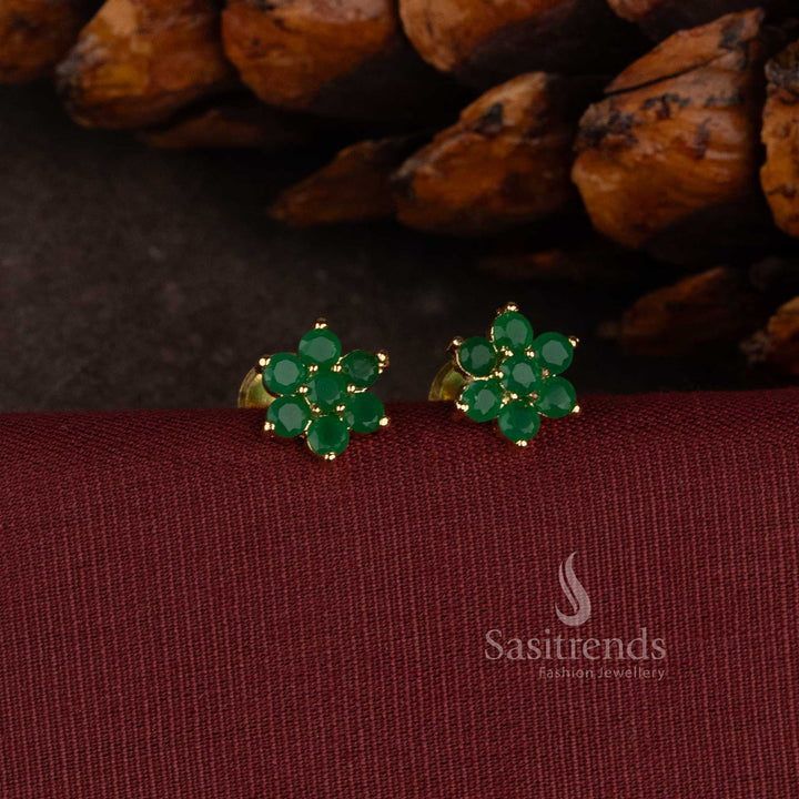 Micro Gold Plated Floral Stud Earrings with AD Stones and Pearls - Sasitrends