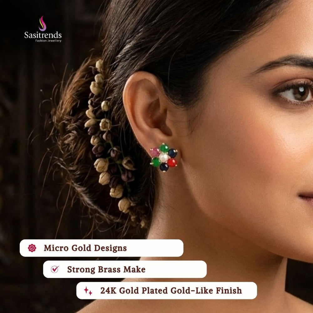 Guaranteed Micro gold plated AD stone earrings model image - Sasitrends 