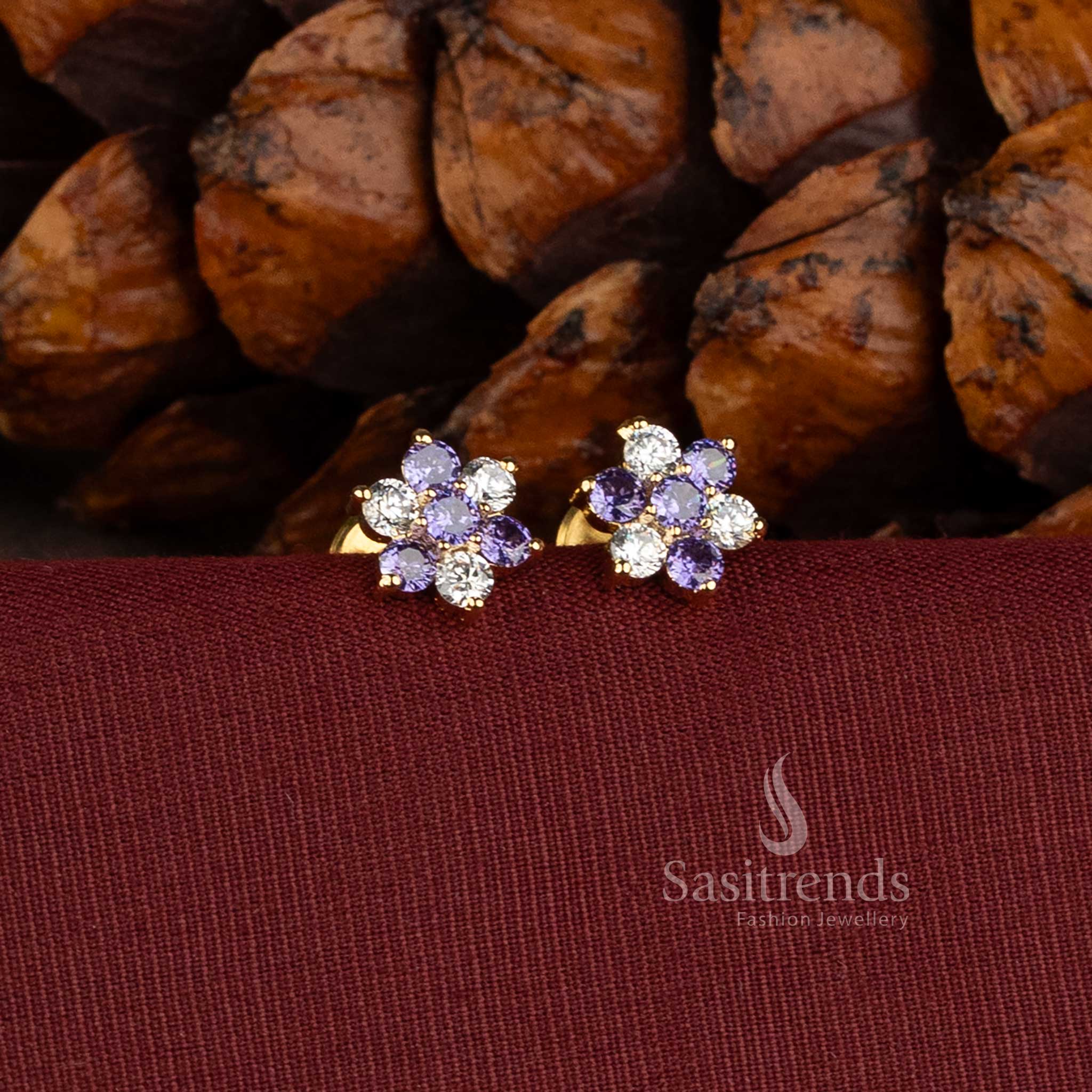 Micro Gold Plated Floral Stud Earrings with AD Stones  - Sasitrends