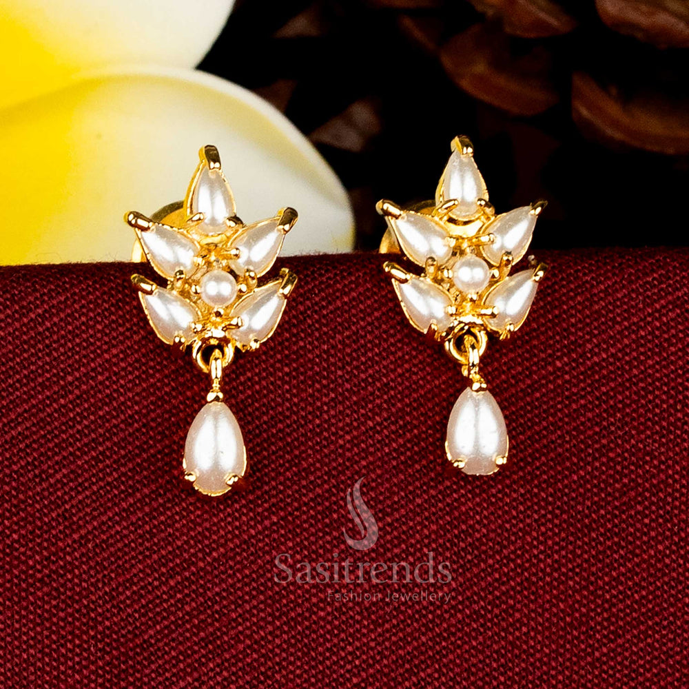 Traditional guaranteed 1 gram Micro Gold Plated Pearl Drop Cluster  Stud Earrings With Premium Finish - Sasitrends