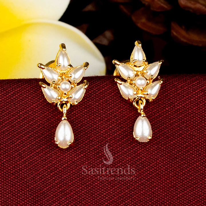 Traditional guaranteed 1 gram Micro Gold Plated Pearl Drop Cluster  Stud Earrings With Premium Finish - Sasitrends