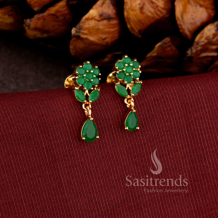 Sasitrends micro gold plated pearl cluster dangler earrings adorned with a brilliant teardrop AD stone stud and rich polished finish perfect for bridal and grand celebration wear. 