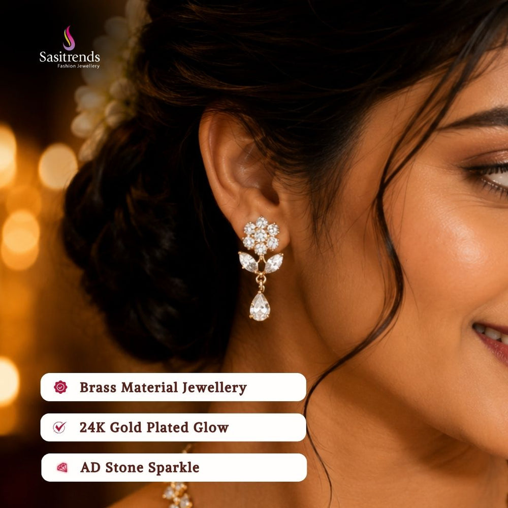 Guaranteed Micro gold plated AD stone earrings model image - Sasitrends