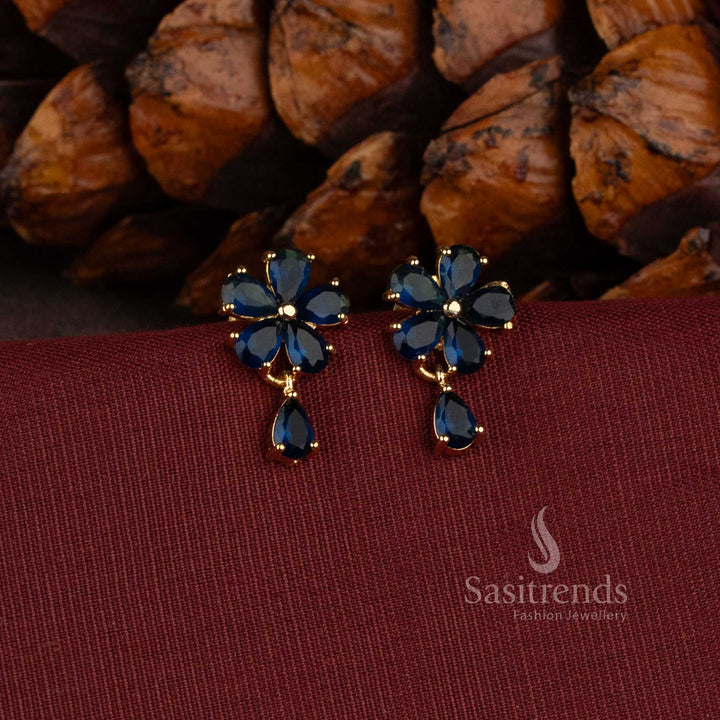 Charming Micro Gold Plated Floral Stud Earrings with AD Stones and Pearls - Sasitrends