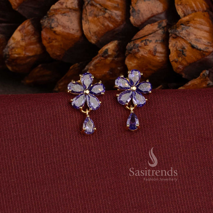 Charming Micro Gold Plated Floral Stud Earrings with AD Stones and Pearls - Sasitrends