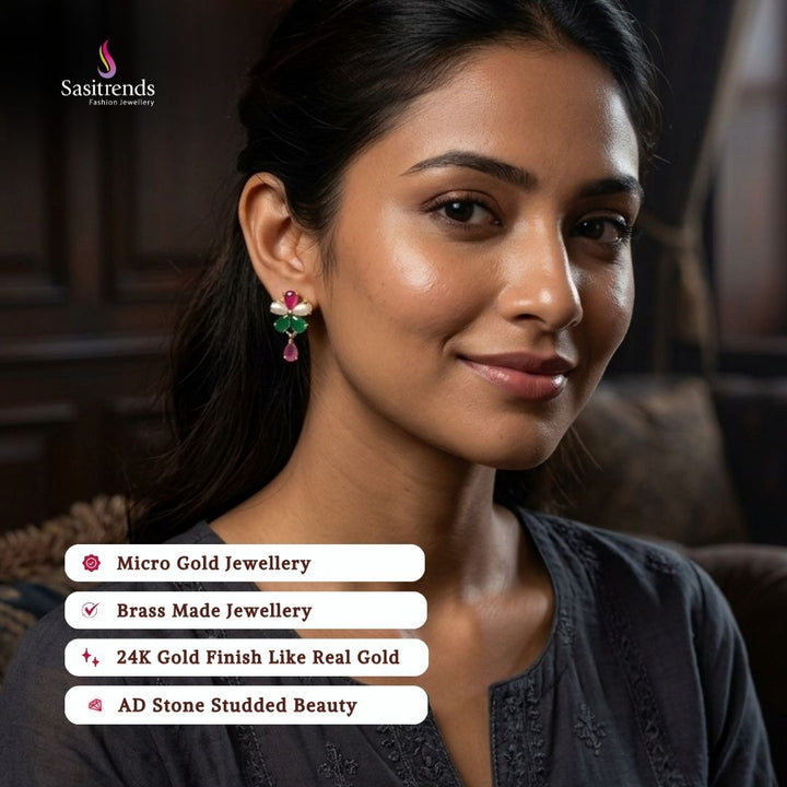 Guaranteed Micro gold plated AD stone earrings model image - Sasitrends