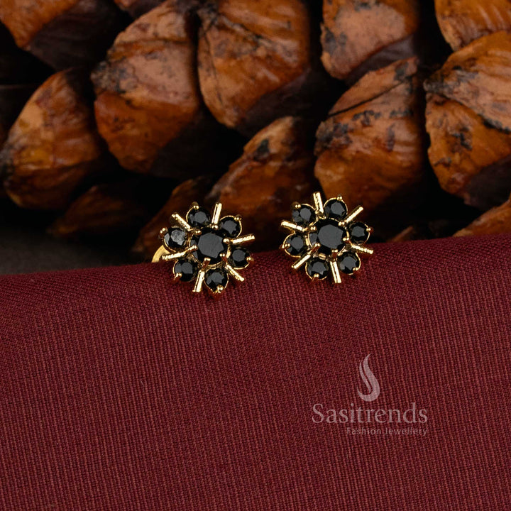 Micro Gold Plated Floral AD Stone Stud Earrings  - Sasitrends