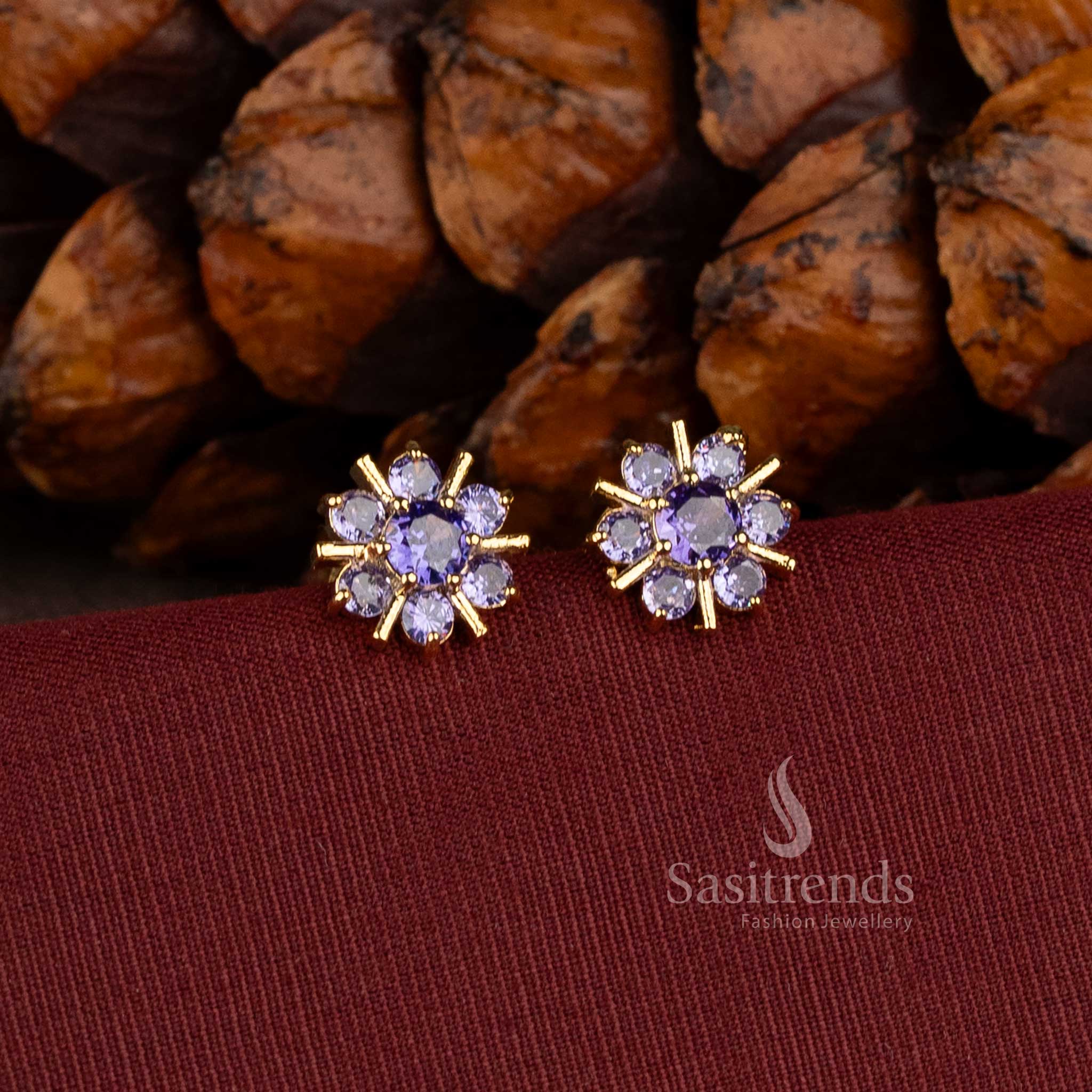 Micro Gold Plated Floral AD Stone Stud Earrings  - Sasitrends