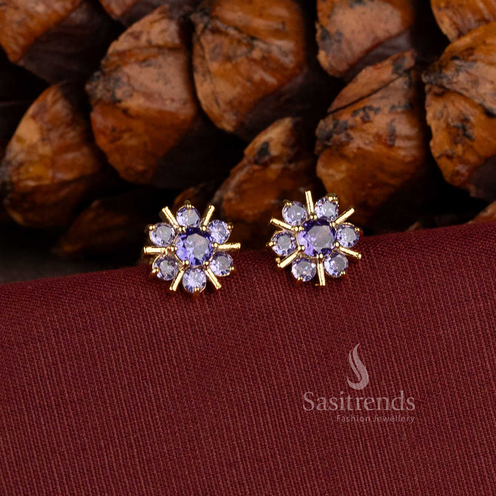 Micro Gold Plated Floral AD Stone Stud Earrings  - Sasitrends
