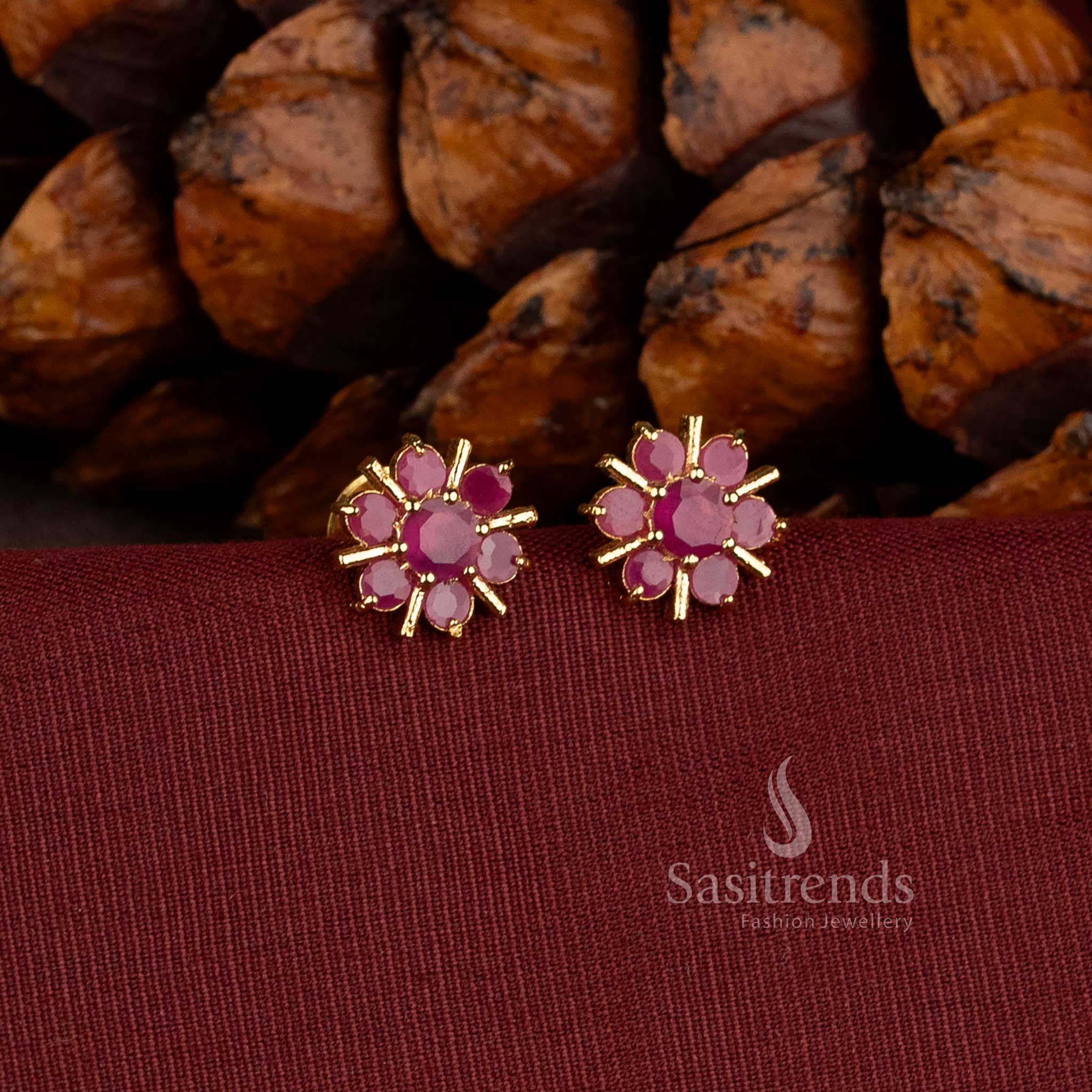 Micro Gold Plated Floral AD Stone Stud Earrings  - Sasitrends