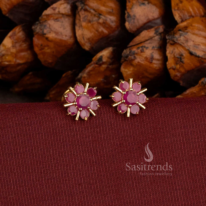 Micro Gold Plated Floral AD Stone Stud Earrings  - Sasitrends