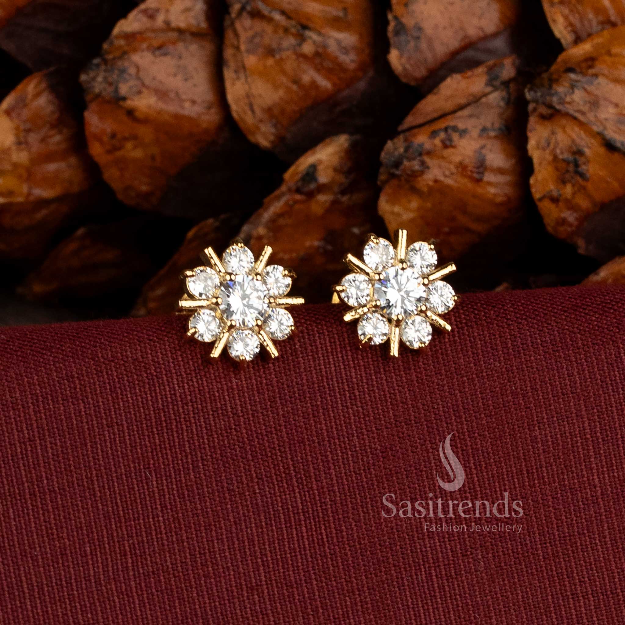 Micro Gold Plated Floral AD Stone Stud Earrings  - Sasitrends