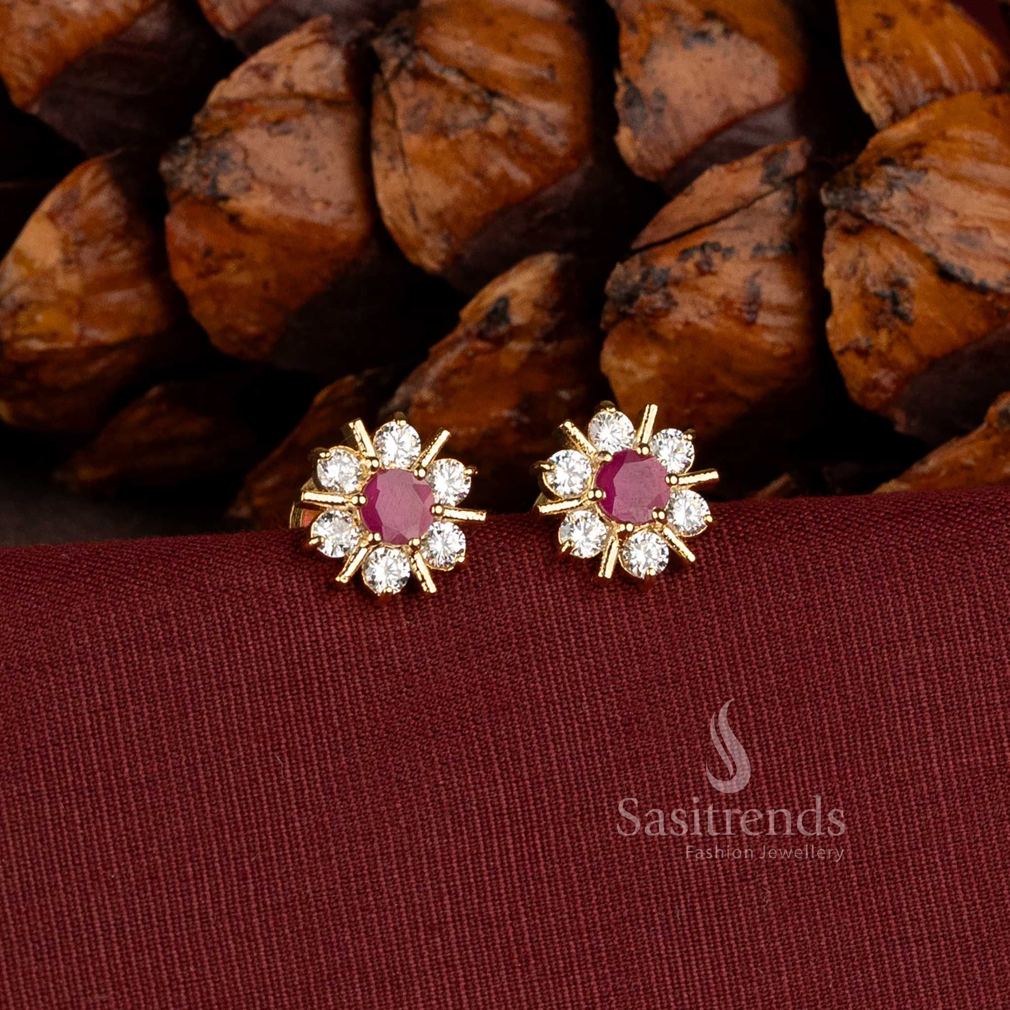 Micro Gold Plated Floral AD Stone Stud Earrings  - Sasitrends